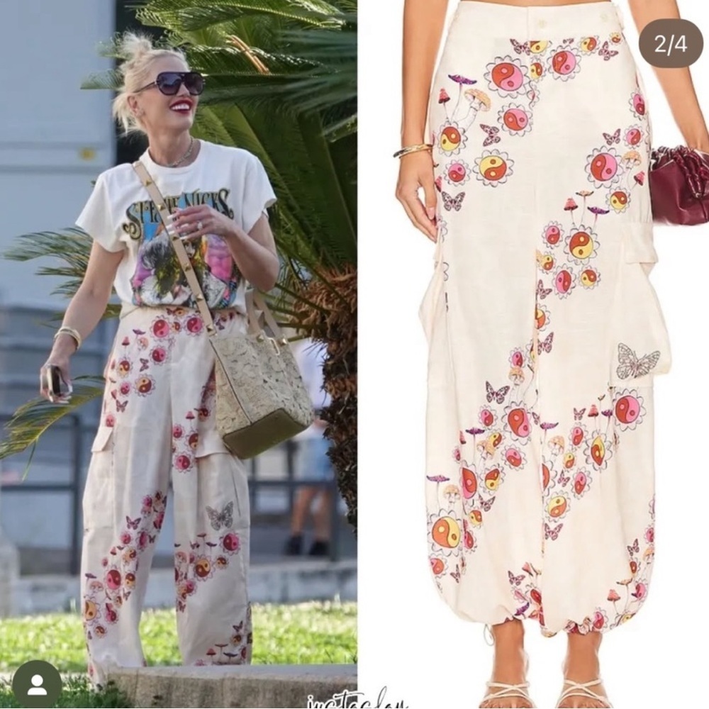 Agua Bendita Maicy Cargo Pants in Butterly Mushroom Print, NWT SZ XL